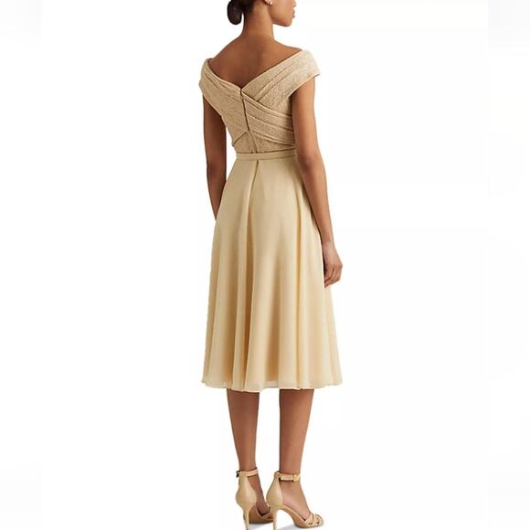 Lauren Ralph Lauren Cocktail Dress Womens Size 4 Off Shoulder Wedding Party - Picture 2 of 12